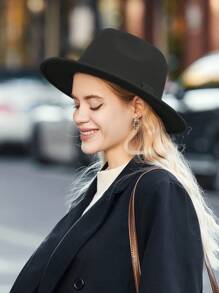 1pc Vintage Faux Wool Fedora Hat, Panama Style Wide Brim Flat Top Cap For Women & Men, Autumn/Winter