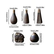 复古粗陶迷你花瓶，陶瓷桌面小花瓶，适用于茶室、茶桌水培装饰 - 棕色 - 查看 7