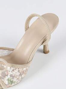 女士杏色露趾高跟凉鞋，尖头细高跟鞋，时尚百搭性感派对正装鞋 - 杏色 - 查看 8