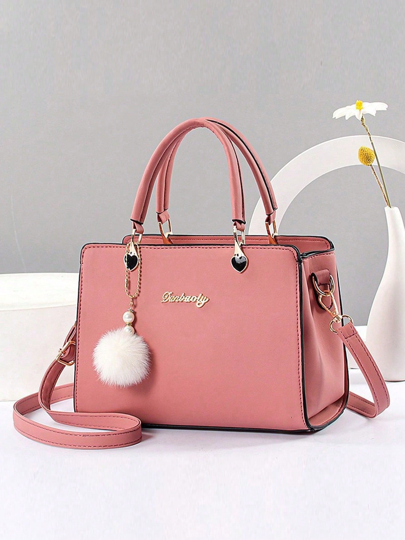 مجموعة محفظة وحقيبة يد بلون أحادي من الجلد الصناعي...