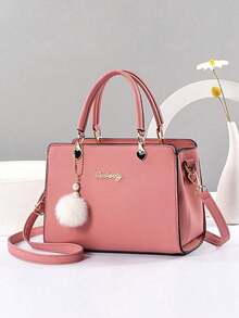 2 件/1 件女士纯色手提包和钱包套装，带 PU 皮革和毛球饰物，拉链开合，母亲节/情人节礼物，优雅女士手提包、单肩包、斜挎包、大容量手提包 - 彩色 - 查看 7