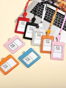 1 件颈挂拉链卡片收纳包 PU 皮革便携式轻便卡包卡片钱包适合教师学生工作用品（不含卡）教师礼物身份证夹照片卡夹女士钱包迷你钱包钱包学校用品 - 彩色 - 查看 3