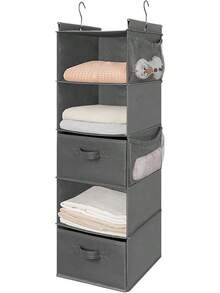 Organizador colgante de armario con 5 estantes Houser, ahorrador de espacio, estantes colgantes de tela con 4 bolsillos laterales, plegable, color negro - Gris - Ver 5