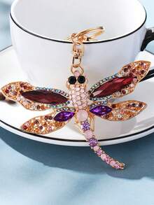 Llavero con diseño hueco con incrustaciones de árbol de la vida, llavero creativo con hoja de arce metálica y libélula con strass, accesorio de moda para coche, bolso, mochila escolar, gótico, Y2K, con soporte para identificación