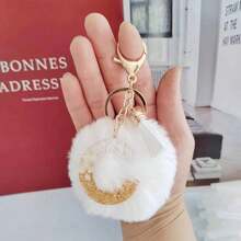 Christmas Festival Gifts Home Decorations-White Initial Letter Keychain With Soft Fluffy Fur Ball Pom-Pom Women Sweet Bag Purse Charm A-Z 26 Letter Pendant