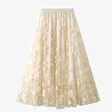 Long Embroidered Tulle Skirt - Light And Romantic, 100% Polyester - Apricot - View 1