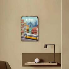 1PC Lisbon City Tin Sign, Vintage Lisbon Architecture And Tram Design, Premium Quality, Perfect For Home Decor And Travel Lovers, 8x12 Inches/ 20x30 Cm - 彩色 - 查看 5