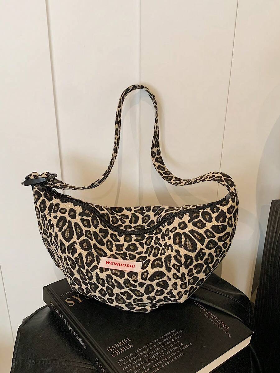 1pc Fashionable Simple Fabric Bag For Women, Leopard Pattern One Shoulder Crossbody Bag - Yellow - View 1