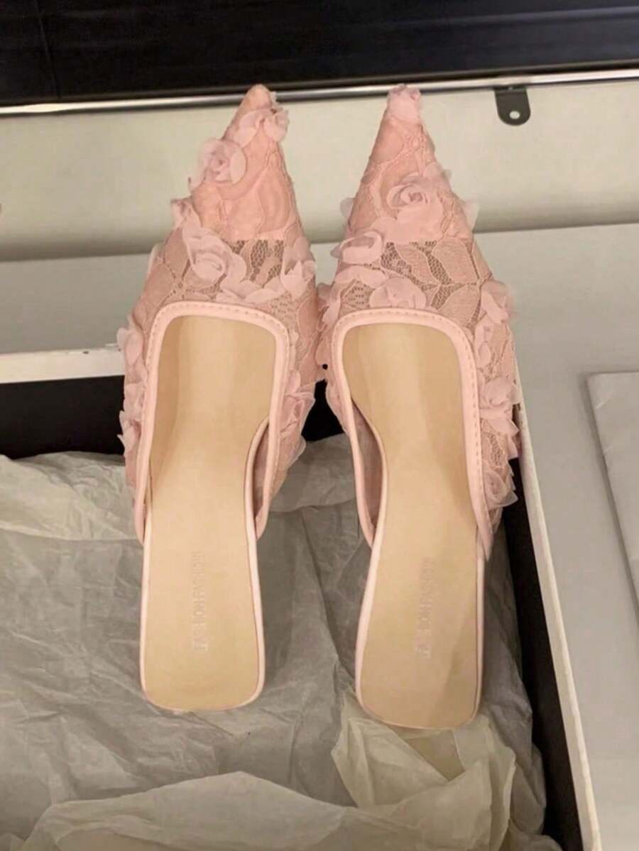 法式粉色拼色一脚蹬凉鞋，尖头高跟鞋，适合连衣裙，女士鞋，2025 年春季仙女般的设计