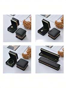 1PC高端金边珠宝盒首饰盒礼品包装盒戒指吊坠手链项链珍珠盒 - 黑色 - 查看 10