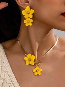 3 件套优雅花卉吊坠项链和耳环首饰套装，适合女士日常佩戴、宴会、聚会、度假和旅行，是送给妻子/女友的绝佳礼物 - 彩色 - 查看 4