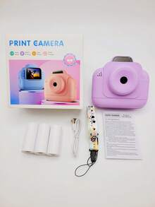 1 Pezzo Fotocamera istantanea per bambini, Schermo HD da 2,4", Zoom digitale 16X, Video 1080P, Lettore MP3, 20 cornici e 5 filtri, 4 effetti specchio, 3 rotoli di carta per stampa inclusi, Ricarica USB Type-C, Dotata di cordino per fotocamera, Graffiti personalizzati divertenti, Batteria ad alta capacità da 1300mAh