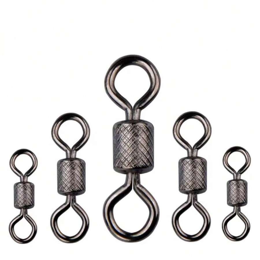 Kait Pancing Putar Bantalan Bola 50 PCS/Lot dengan Cincin Jepit Padat Kait Putar Bergulir untuk Aksesoris Pancing Ikan Mas - Hitam - View 1