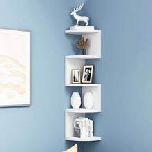 5-Tier White Corner Wall Mount Shelf - Space Saving Plastic Multi-Layer Storage Rack For Home, Structure Suitable For Books & Decor, Hanging Shelving/Bookshelf - Multicolor - View 2