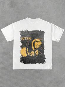 Men's Artistic MITSKI T-Shirt With Double Sided Print - 白色 - 查看 3