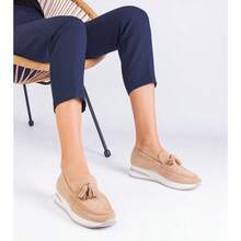 Beige Women's Loafers On The Platform With Selerina Decoration - Beige - View 3