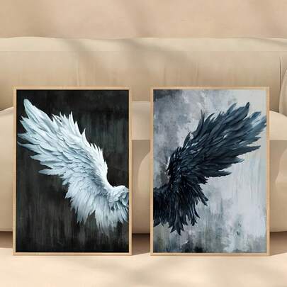 1pc Black White Angel Wings Posters Canvas Painting Prints Abstract Vintage Wall Art For Living Room Home Decor Optional Frame ,Wall Art With Frame
