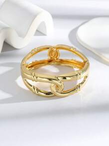 1pc Asymmetrical Line Design Wide Bangle, Unique Minimalist Bracelet Suitable For Daily Wear For Women