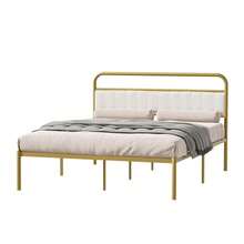 Metal Steel Platform Bed Frame With Upholstered Headboard Cushion (Queen Size) - Gold-974 - Multicolor - View 4