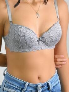 RITA SENSUAL FLORAL LACE BRA CUP B (3 PCS) - Grey - View 2