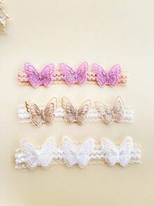 Set de 3 diademas de princesa para niña con doble capa, bordado de mariposa y doble corona con volantes, accesorios lindos para el cabello - Multicolor - Ver 12