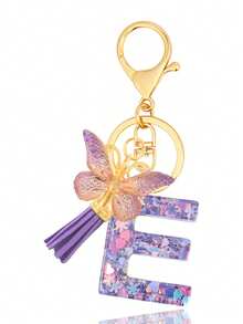 1pc Purple Keychain, Christmas Keychain, Women's Style, Letter Keychain With Tassel, Can Be Hung On Keys, Wallet, Handbag, Backpack, Holiday Christmas Gift, Home Decor - Purple - View 6