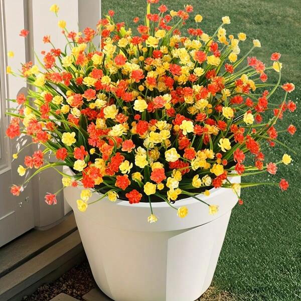 1/3/5 Buquê de Margaridas Artificiais Resistentes a UV para Decoração Externa - Plantas de Plástico Realistas, Flores Vermelhas, Amarelas e Laranja Brilhantes, Decoração de Jardim, Terraço e Varanda para Todas as Estações (Sem Manutenção), Flores Artificiais para Exterior, Arranjos Florais, Florescendo Sem Cuidados