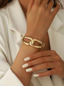 1pc Asymmetrical Line Design Wide Bangle, Unique Minimalist Bracelet Suitable For Daily Wear For Women