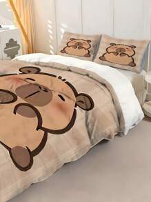 2/3pcs Capybara Cartoon Duvet Cover Bedding Set,Bed Comforter Set, Room Decor,With 1 Duvet Cover And 2 Pillowcases, King-Size Bedspread, Bed Sheet, Soft Skin-Friendly Polyester, Machine Washable, Dry Clean. It Is Suitable For Home And Bedroom Decoration,Room Decor, Bedroom Decor,Room Decoration Stuff,Queen Comforter Set,It Is A Good Birthday Gift.