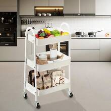 Carro de Almacenamiento Organizador Multiusos: Carro de baño de Almacenamiento de 3 Niveles, Carro de Cocina, Estante Organizador con Ruedas para Cocina, Sala de Estar, Oficina - Blanco 01 - Ver 8