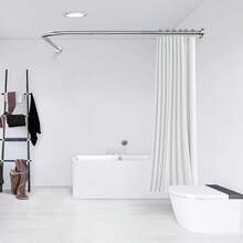 Barra de Baño para Cortina, MCSWSEE Barra de Cortina de Ducha Extensible de 80-140cm, Barra para Cortina de Baño 304 Acero Inoxidable en Forma de L, Barra Angular para Cortina de Ducha para Baño - 1 - Ver 3