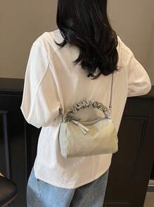 Nylon Mini Tote Bag | Two Compartment Handbag & Shoulder Bag | Minimalist Chain Crossbody Bag | Versatile Casual Purse For Women | Lightweight Commute & Daily Use