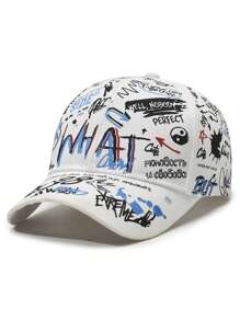 Korean Style Romantic: Graffiti Letter Print Baseball Cap, Sunscreen & Shading Design, Outdoor Peaked Cap Expressing Fresh Vibe