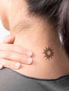 Black Minimalist Sun Totem Realistic Personalized Waterproof Temporary Tattoo Sticker, Made With Juice Ink For Long-Lasting Effect, Suitable For Arms, Chest, Back, Hands, Legs And Other Body Parts, Unisex,Spine Tattoo,Sketch Style - Multicolor - View 1