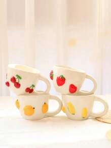 1pc 400ml Ceramic Cup With Fruit Pattern, Espresso Cup, Creative Ceramic Gift, Water Cup, Holiday Coffee Cup/Tea Cup, High-Quality Office/Home Breakfast Cup, Couple Gift Cup Back To School