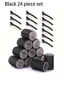 24 个自粘式卷发器套装，配有折叠梳子和发夹 - 沙龙级卷发器，适合中短发，打造美丽的波浪和卷发。, 返校、旅行度假必需品、女士发饰