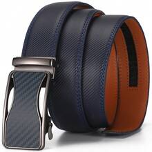 Automatic Buckle Ratchet Belt For Men Black/Blue Carbon Fiber Pattern Belts Male Leather Men Waist Strap Formal Luxury Brands High Quality 3.5cm - 080 - View 3