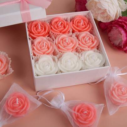 9pcs New Rose Aromatherapy Candle Set Gift Box, Gradient Rose Candles, Suitable For Wedding Scene, Restaurant, Living Room, Yoga Room, Meditation, Birthday Candles, Mother's Day Gift, Valentine's Day Gift, Birthday Gift, Adult Gift, Wedding Season, Home Decoration, Room Decoration, Fragrance Enhancement And Odor Removal. Includes 9 Organza Bags Suitable For Christmas Live Performances