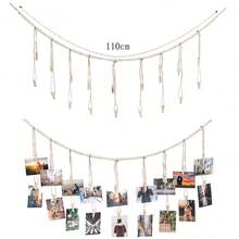 Bohemian Style Hanging Photo Display With Wooden Bead Wreath - Country Linen Wall Art For Dorm, Classroom And Bedroom | Natural Wood Frame Design, Attractive Room Decor, Perfect For Cherished Memories, Bohemian Home Decor - 彩色 - 查看 15