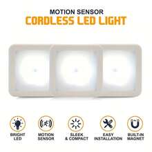 1pc/3pcs Auto Sensor LED Night Light, Wireless Wall Lamp, Battery Powered (Batteries Not Included), Suitable For Stairs, Cabinets, Bathroom, Steps, Bedroom, Corridor And Indoor Decor Lighting - Silver - View 6