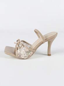 女士杏色尖头细高跟凉鞋，时尚百搭性感派对正装鞋 - 杏色 - 查看 6