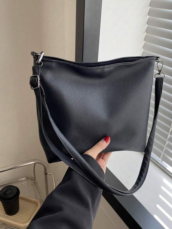 Fashionable Versatile Solid Color Vintage PU Shoulder Bag, Casual Minimalist Bucket Bag