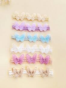 Set de 3 diademas de princesa para niña con doble capa, bordado de mariposa y doble corona con volantes, accesorios lindos para el cabello - Multicolor - Ver 2