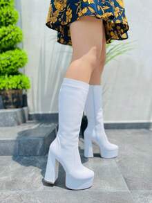 Botas modelo Karla para Dama Con Plataforma Tacón Clásicas y Formales - Blanco - Ver 5