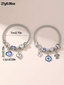 Set de 2 piezas de pulseras para niñas con cuentas con diseños de corazón, flor y ojo malvado - Multicolor - Ver 3
