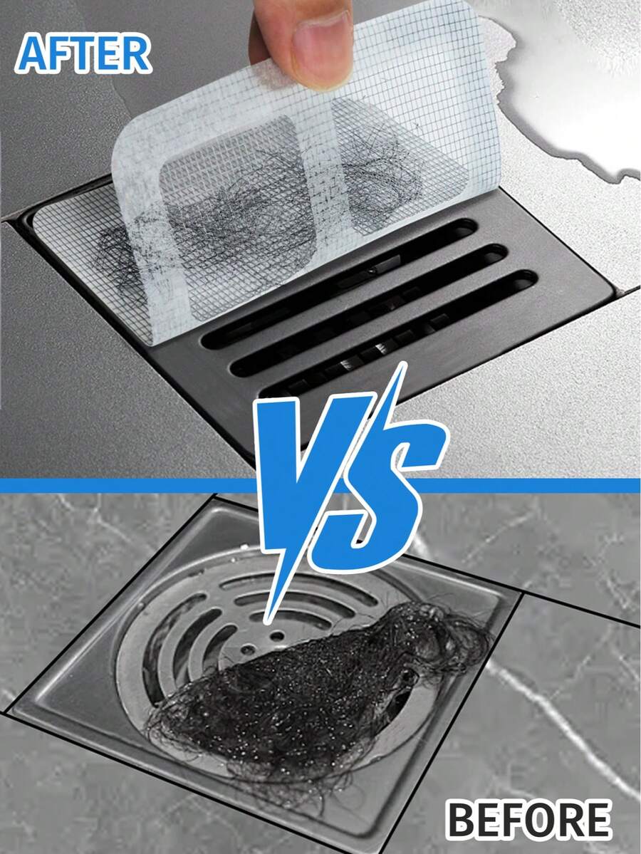 100个装自粘式毛发收集器 - 免钻孔浴室厨房排水口保护罩，一次性塑料网状过滤器，防止堵塞，淋浴/水槽/浴缸排水口盖（二合一设计），浴缸排水口毛发收集器，免钻孔安装，易于安装，设计紧凑，轻巧便携，适合公寓生活