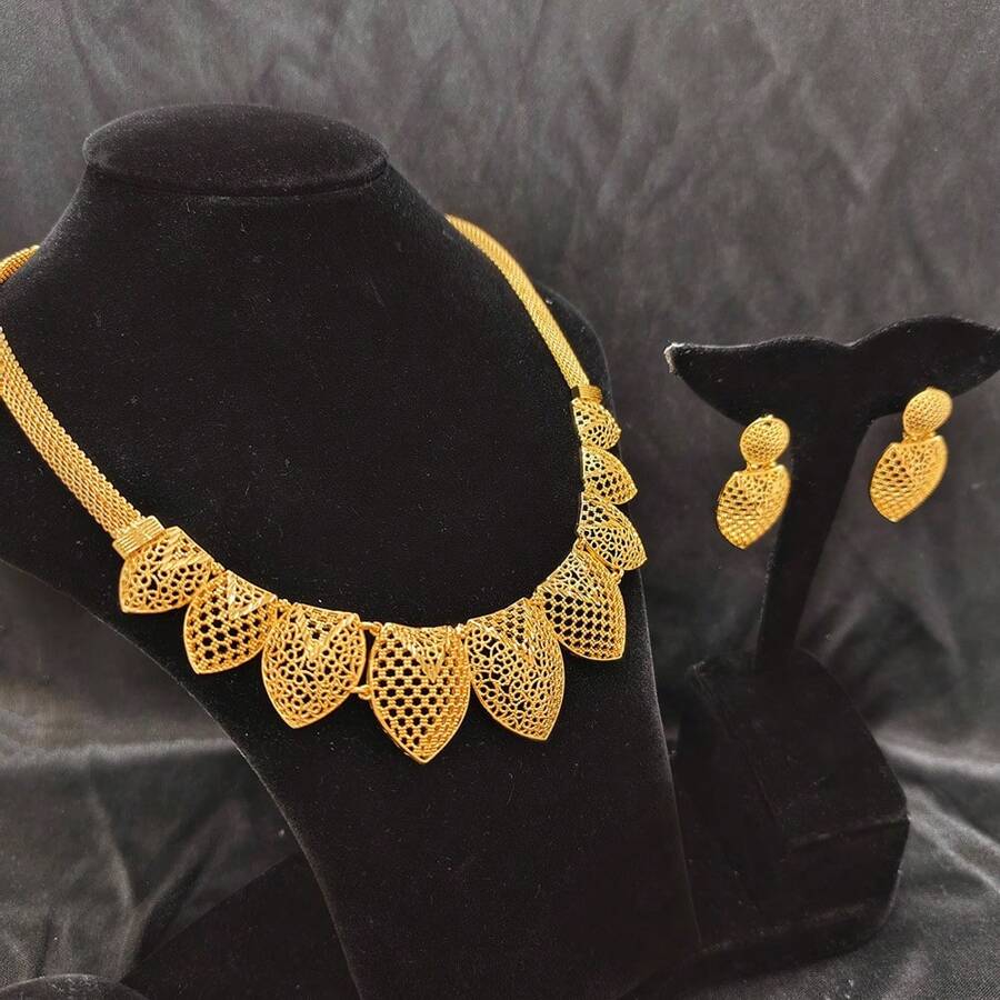 3pcs Middle Eastern Style Jewelry Set, Necklace And Earrings, Bridal Jewelry Set