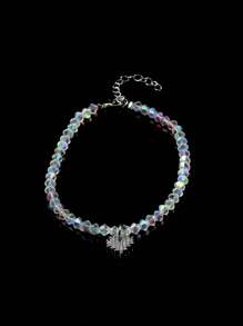 Tkool 1 Stück eleganter, sexy Fußkettchen mit Zirkonia Herz Anhänger, zweifarbige transparente Perlen, beschichtet - Damen Accessoires für den täglichen Gebrauch und den Urlaub, geeignet für alle Jahreszeiten