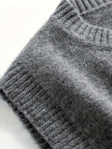 Casual Minimalist Versatile Commuter Pullover Sweater, Christmas Plus Size Women's Sleeveless Vest, Spring/Autumn/Winter, Fashionable Solid Color Round Neck Knit Cardigan With Slit Hem For Plus Size Women