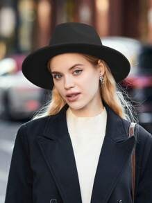 1pc Vintage Faux Wool Fedora Hat, Panama Style Wide Brim Flat Top Cap For Women & Men, Autumn/Winter